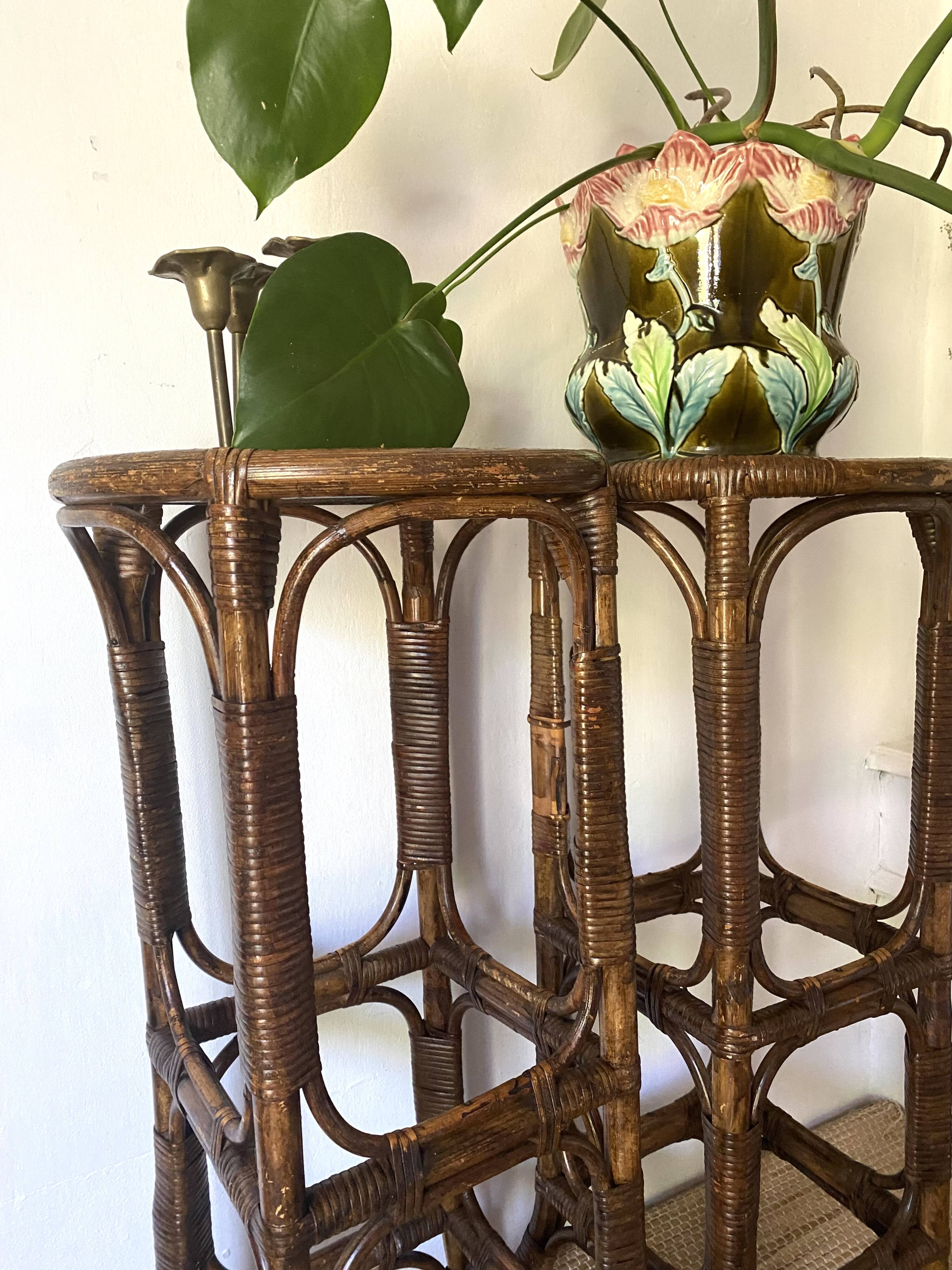 Vintage rattan bar stools or plant holder