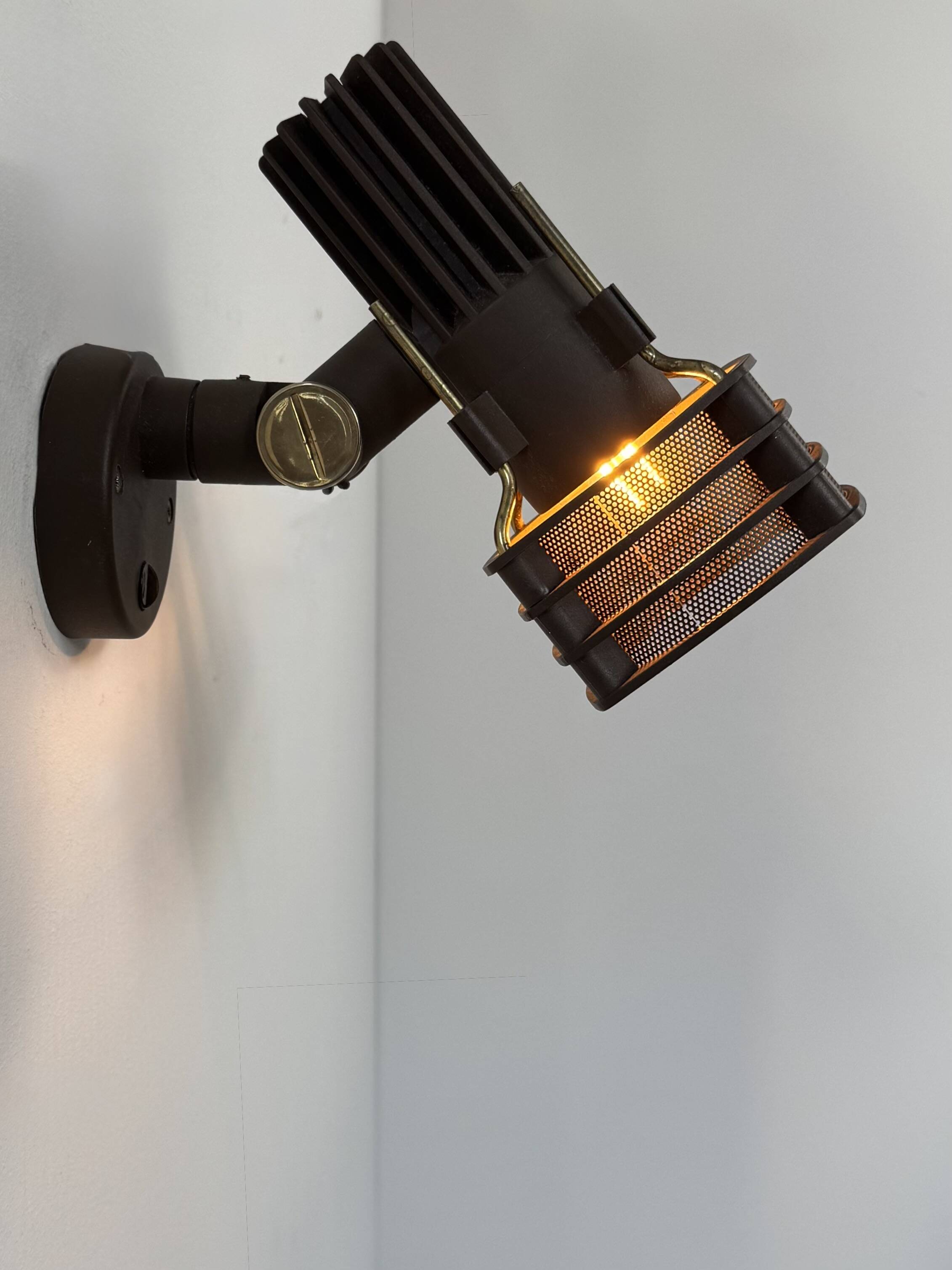 Adjustable vintage brown and brass wall light, France, 1970.