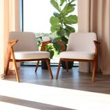 Pair of vintage white bouclé armchairs