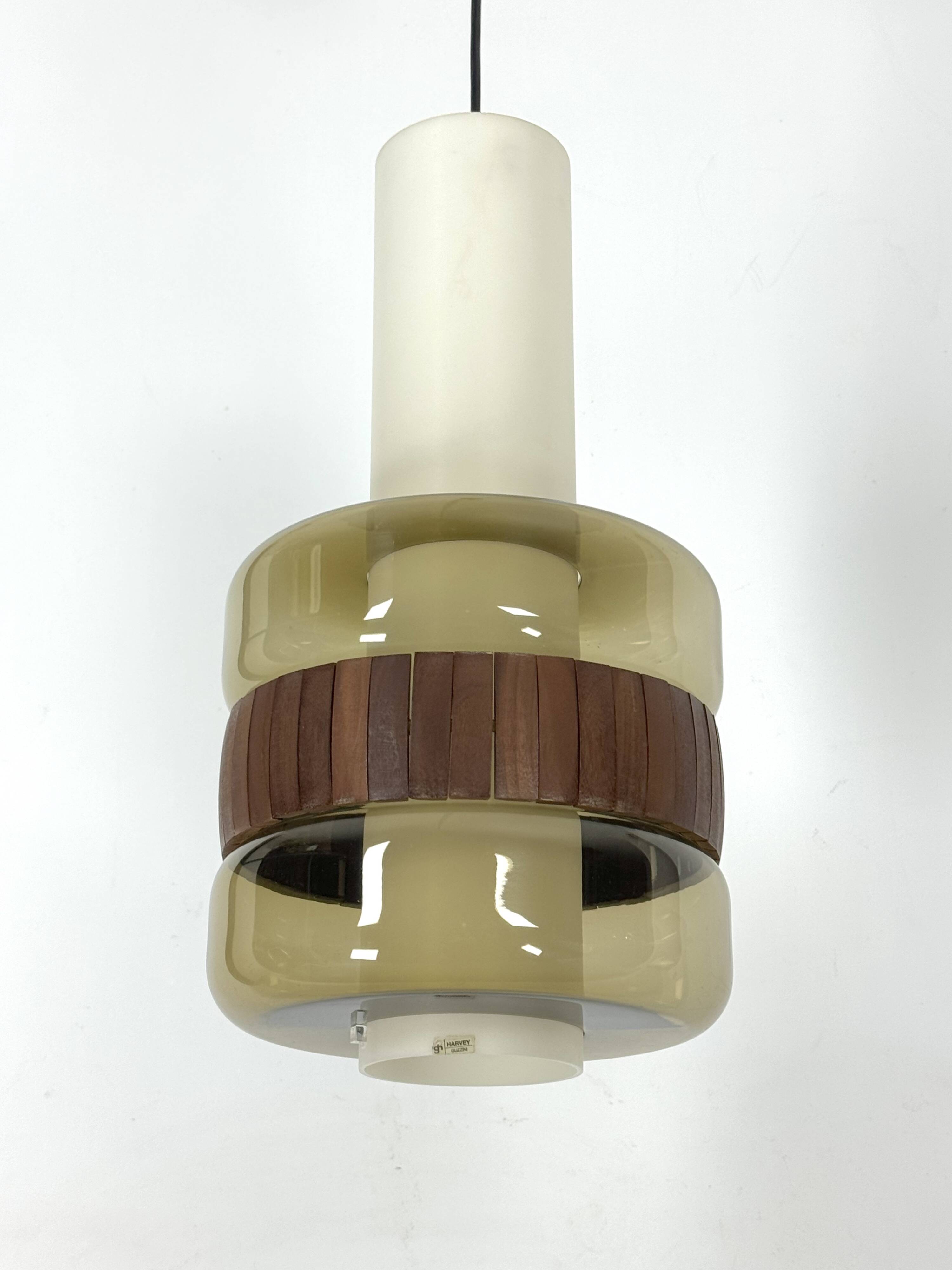 Mid-Century Harvey Guzzini pendant from 1960s. Labeled.