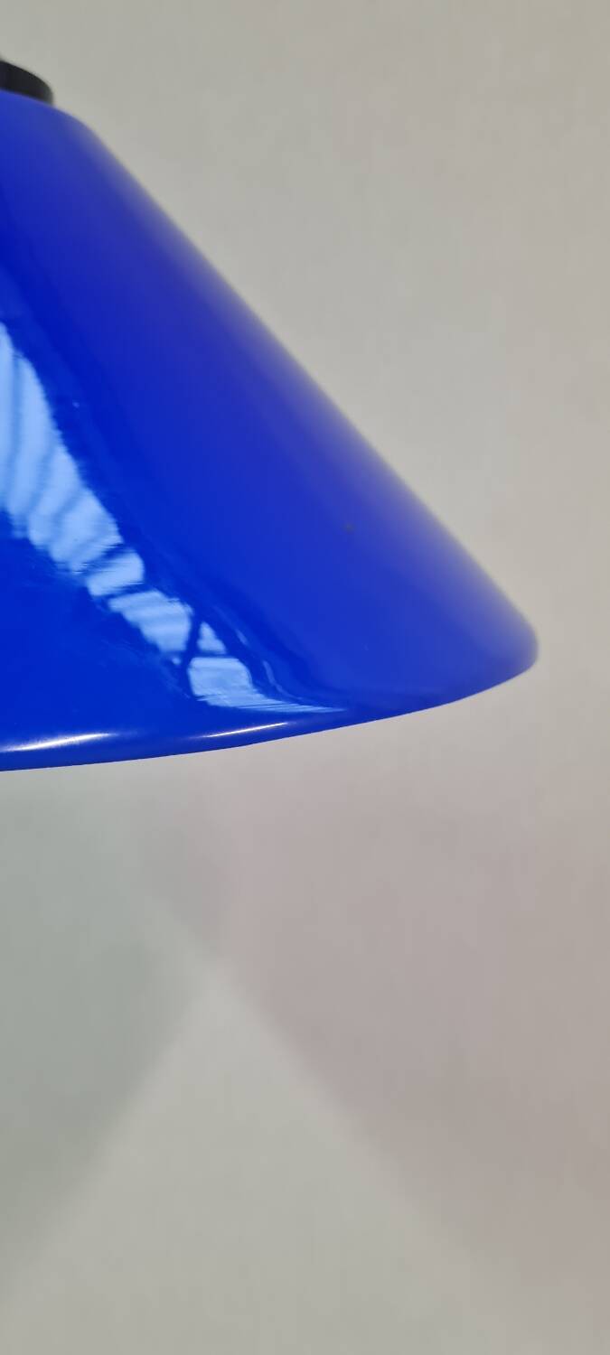 Conical pendant light in blue opaline glass