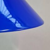 Conical pendant light in blue opaline glass
