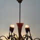 Large Burgundy brass chandelier with 15 arms, 1950, Italy