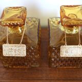 2 yellow glass whiskey carafes