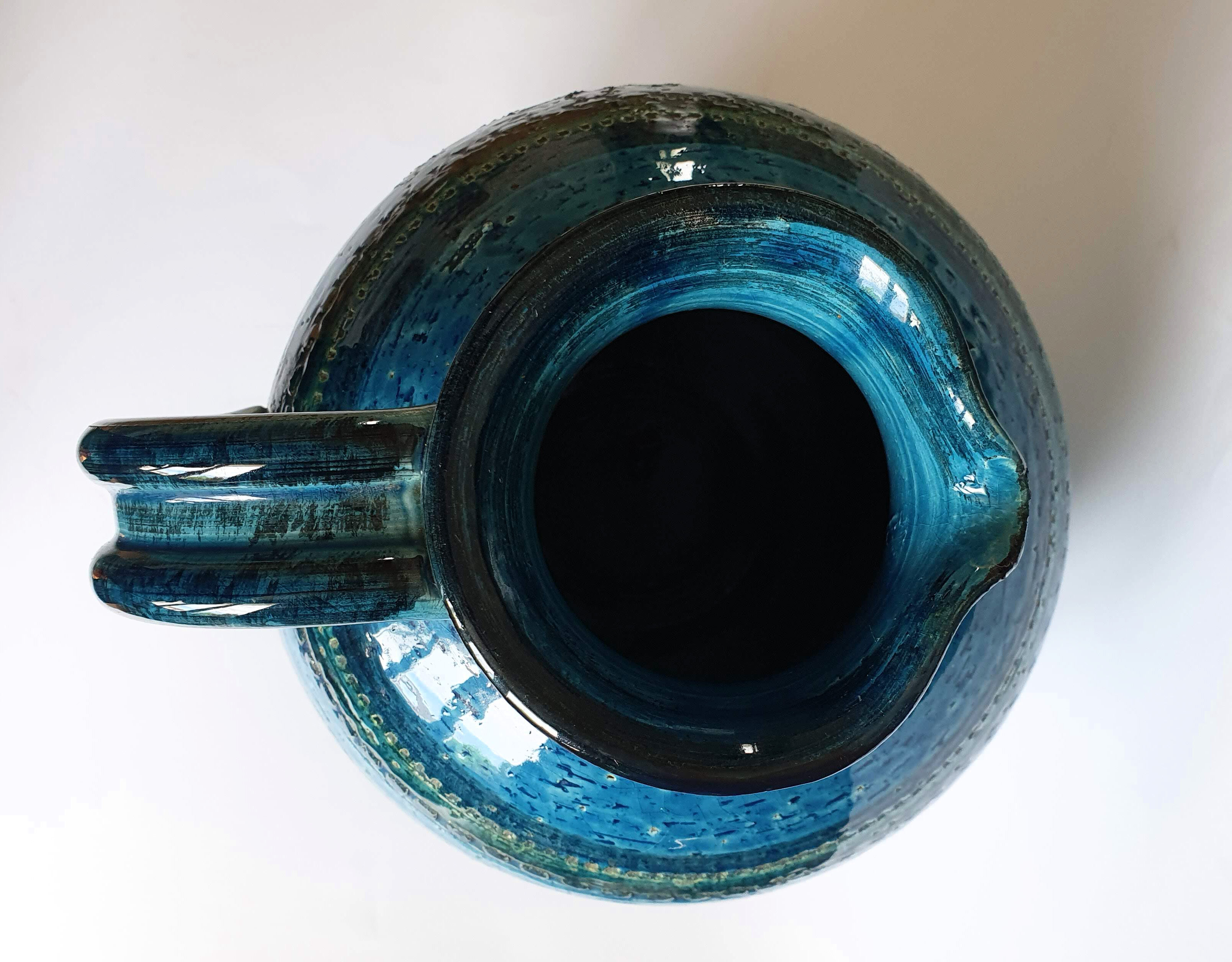 Vase pitcher blue 60s Aldo Londi Italy