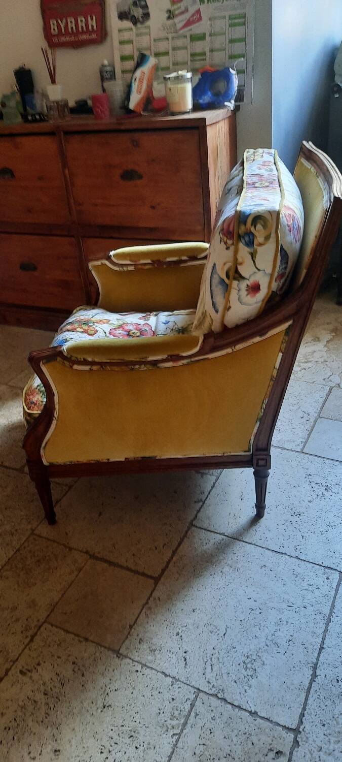 Pair of Louis XVI style bergère armchairs