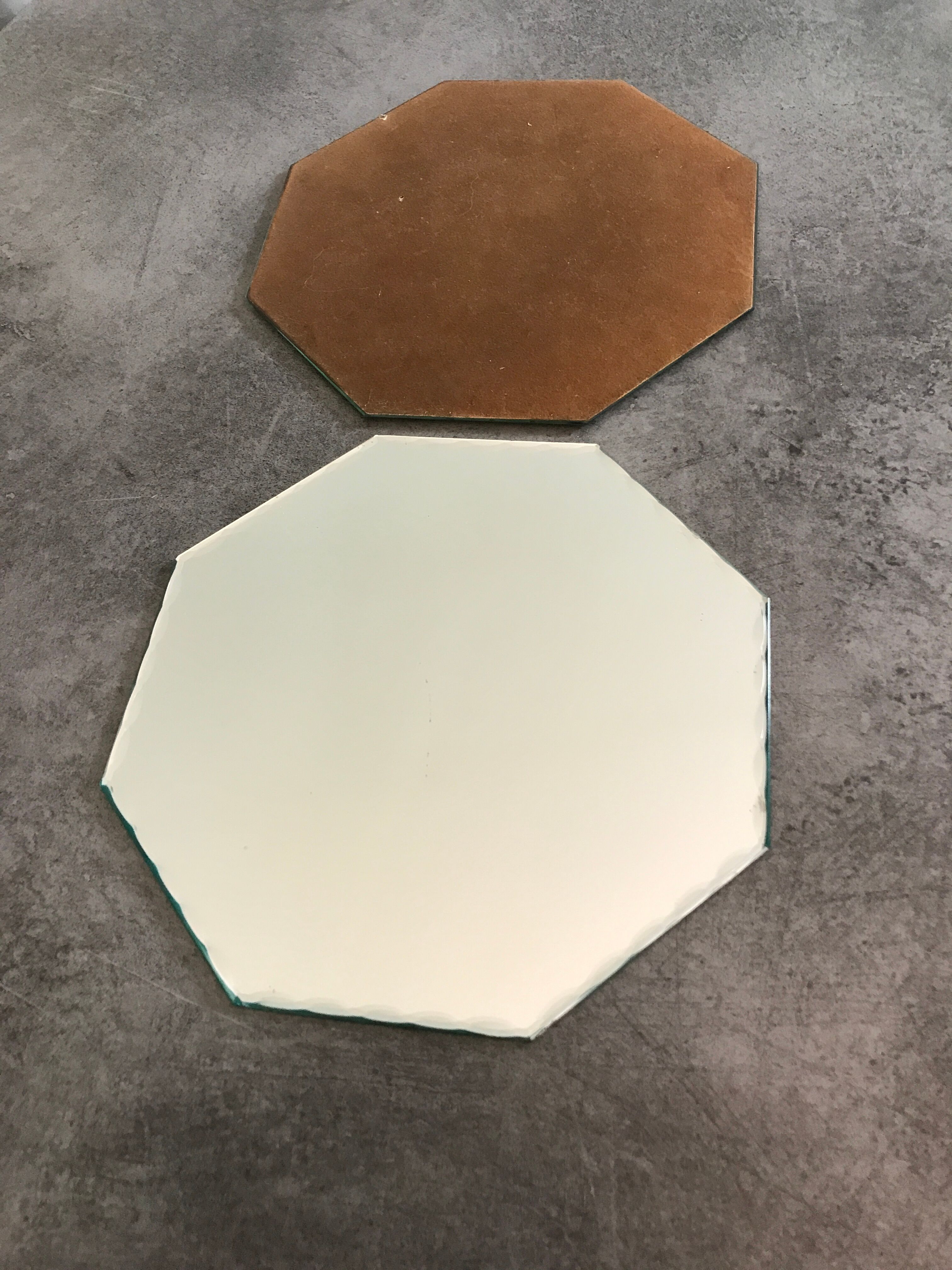 Pair of old underneath bottle tray hexagonal shape mirror 18 cm