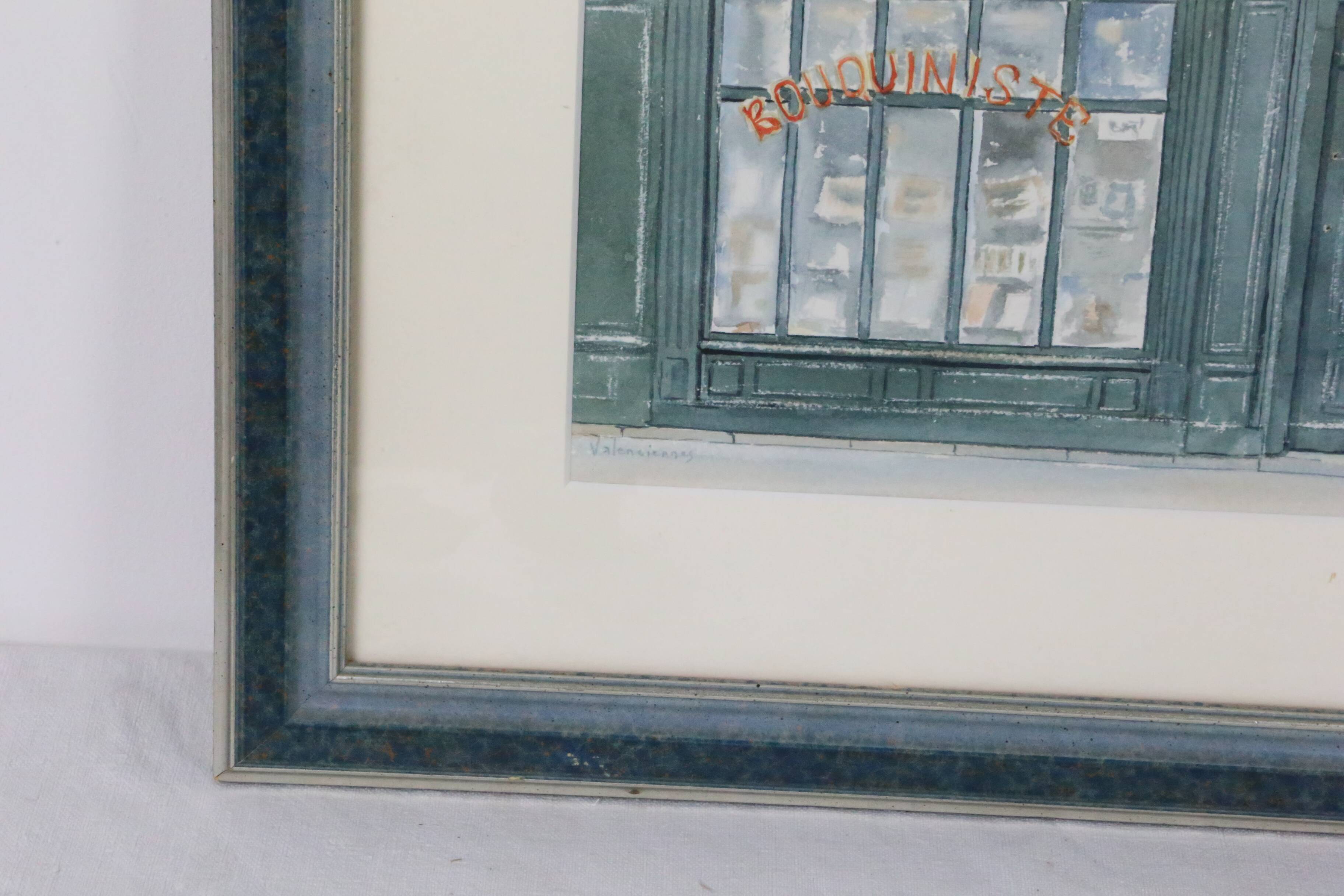 Watercolor 'The Bookstore' by Jean Desse, 1991