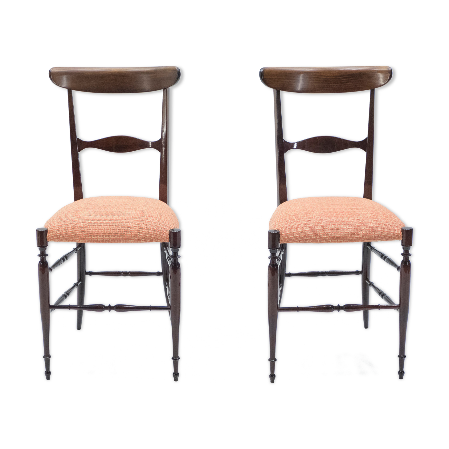 Rare pair of Campanino Chiavari walnut chairs by Fratelli Levaggi 1950