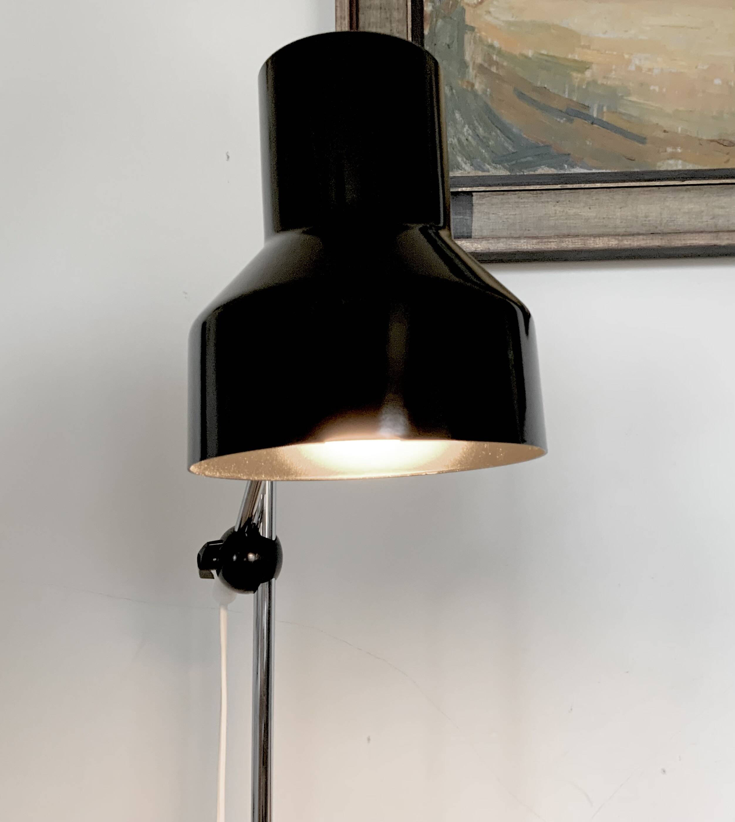 Lampadaire de lecture vintage rétro, noir, acier, Suède, années 1960