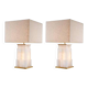 Pair of table lamps in alabaster and patinated brass