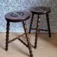 Pair of vintage turned wood tripod stools