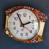 Vintage silent wall pendulum clock 70s "Japy electric flowers"