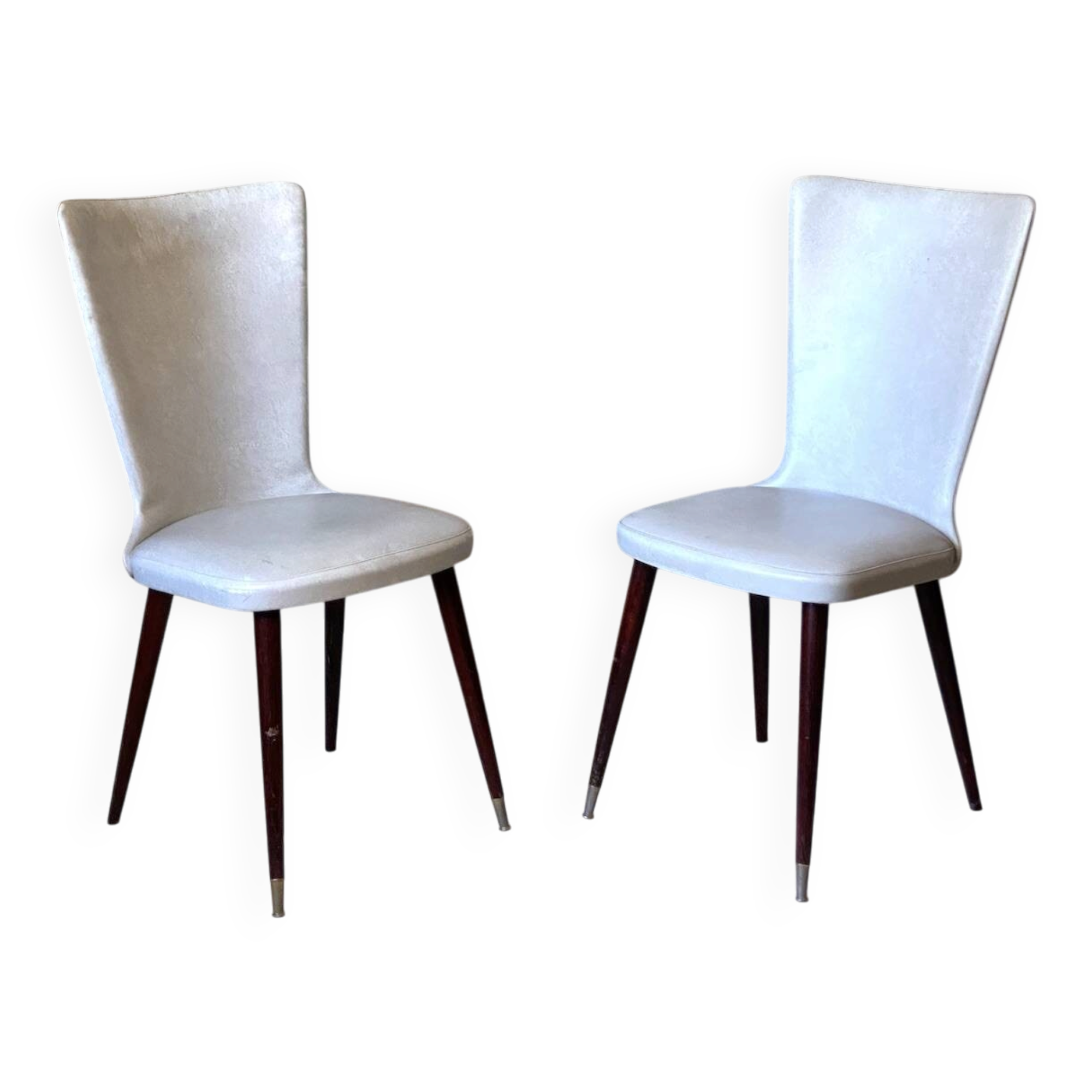 Pair of vintage 1960s chairs in grey faux leather.