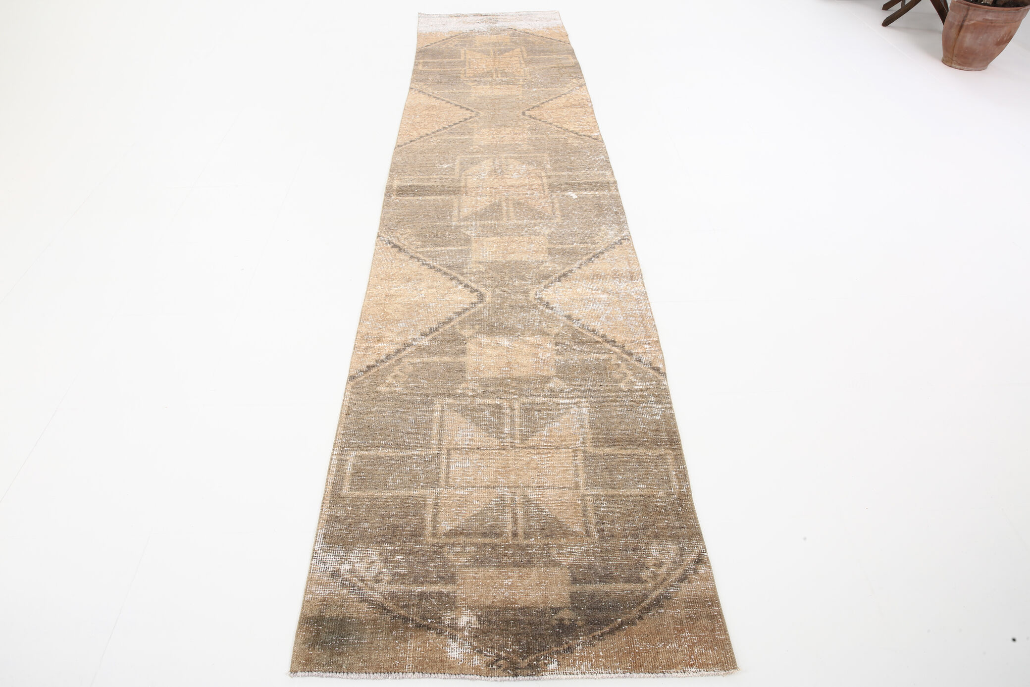 3x13 Vintage Turkish Runner Rug, 92x410Cm
