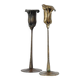 Pair of vintage brass candle holders with tulip decoration.