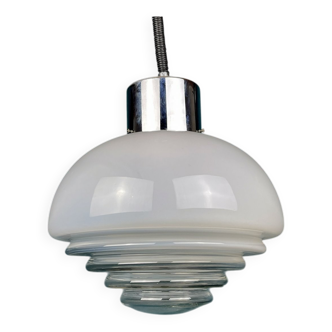 White mid-century Italian pendant lamp by Mazzega, 1970s.