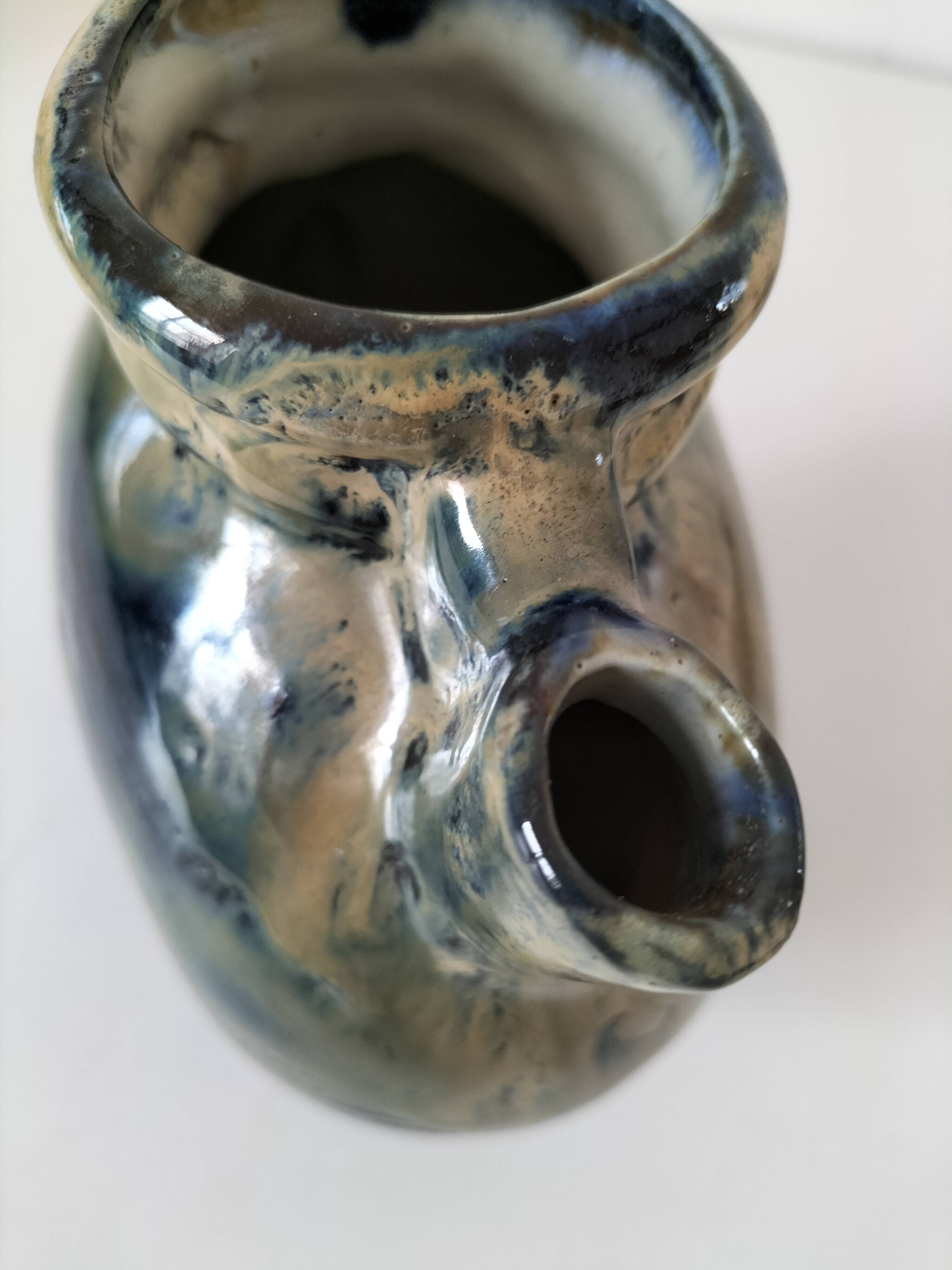 Blue and beige glazed stoneware jug, model 218