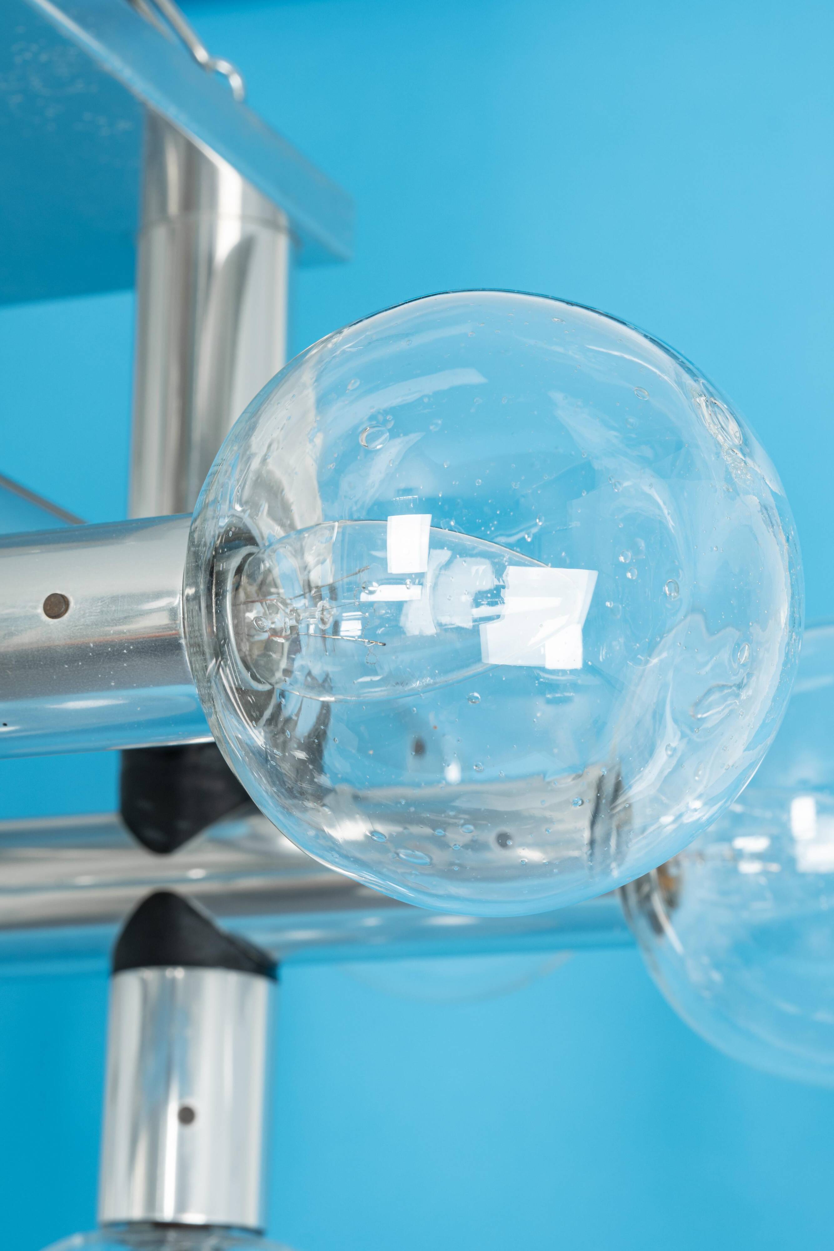 Large Sputnik atomium chrome suspension light by Kalmar, Austria, 1970s.