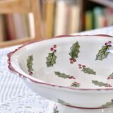 Large hand painted earthenware footed bowl Christmas decor