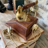 Vintage telephone leather wood brass