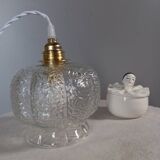 Lampe baladeuse suspension vintage verre texturé transparent, 1960
