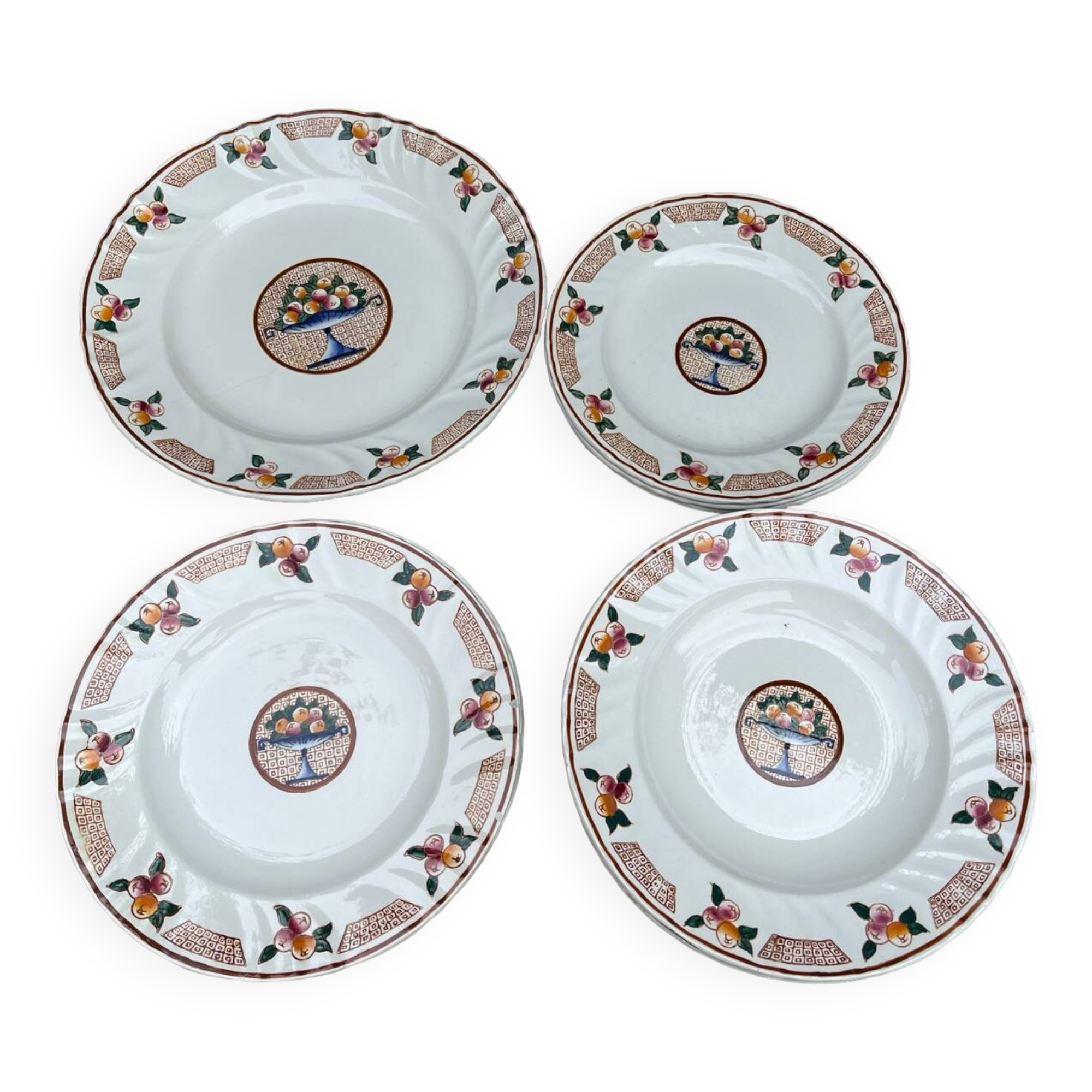 Plat et assiettes art deco, Longwy - décor Maurice