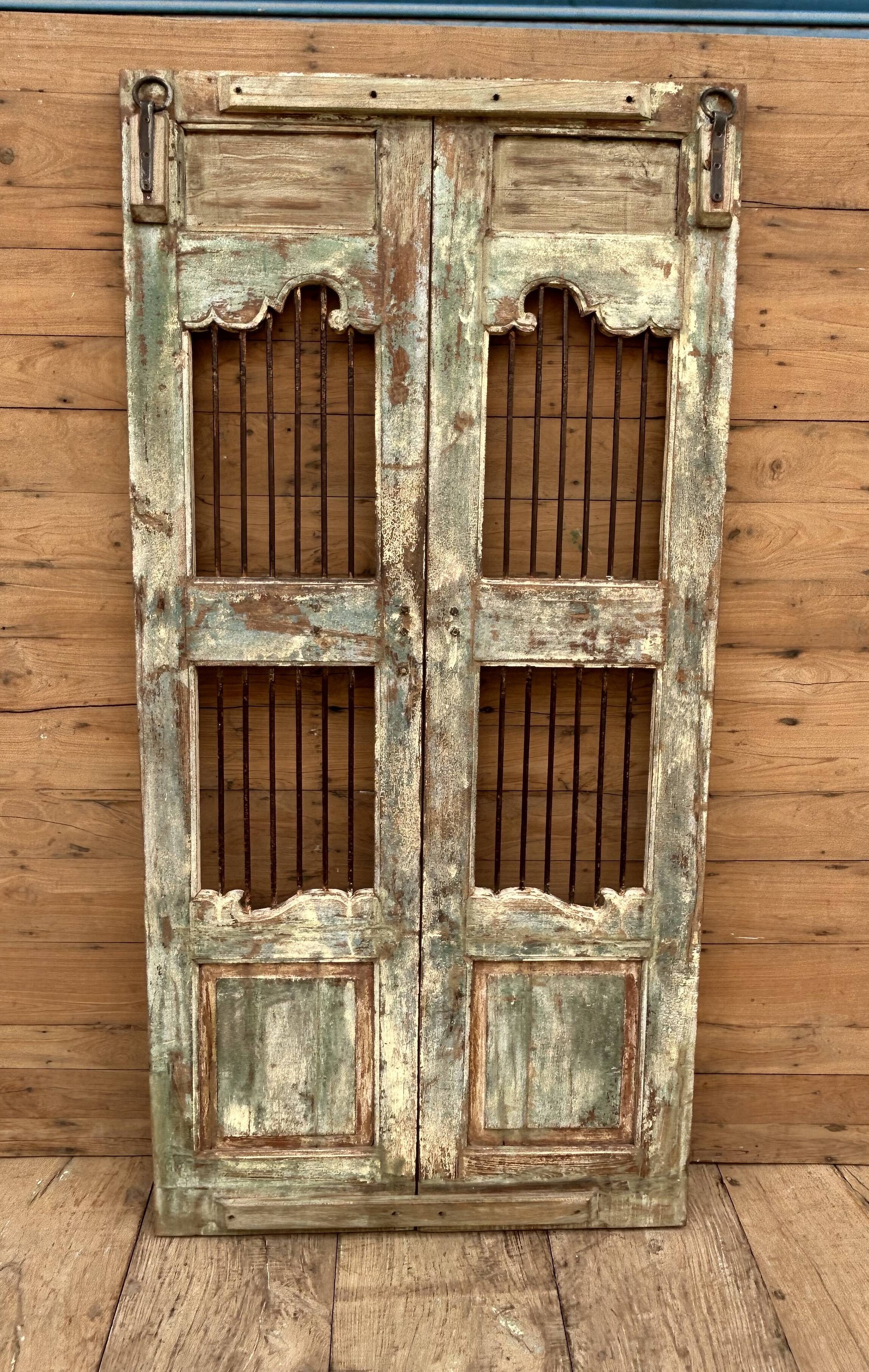 Art Deco patio door in Burmese teak with original patina.