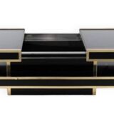 Coffee table in brass and lacquered glass, table circa 1979
