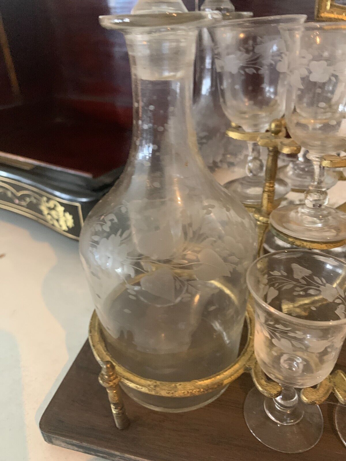 Complete liquor cellar Napoleon III Marquetry boulle Antique box