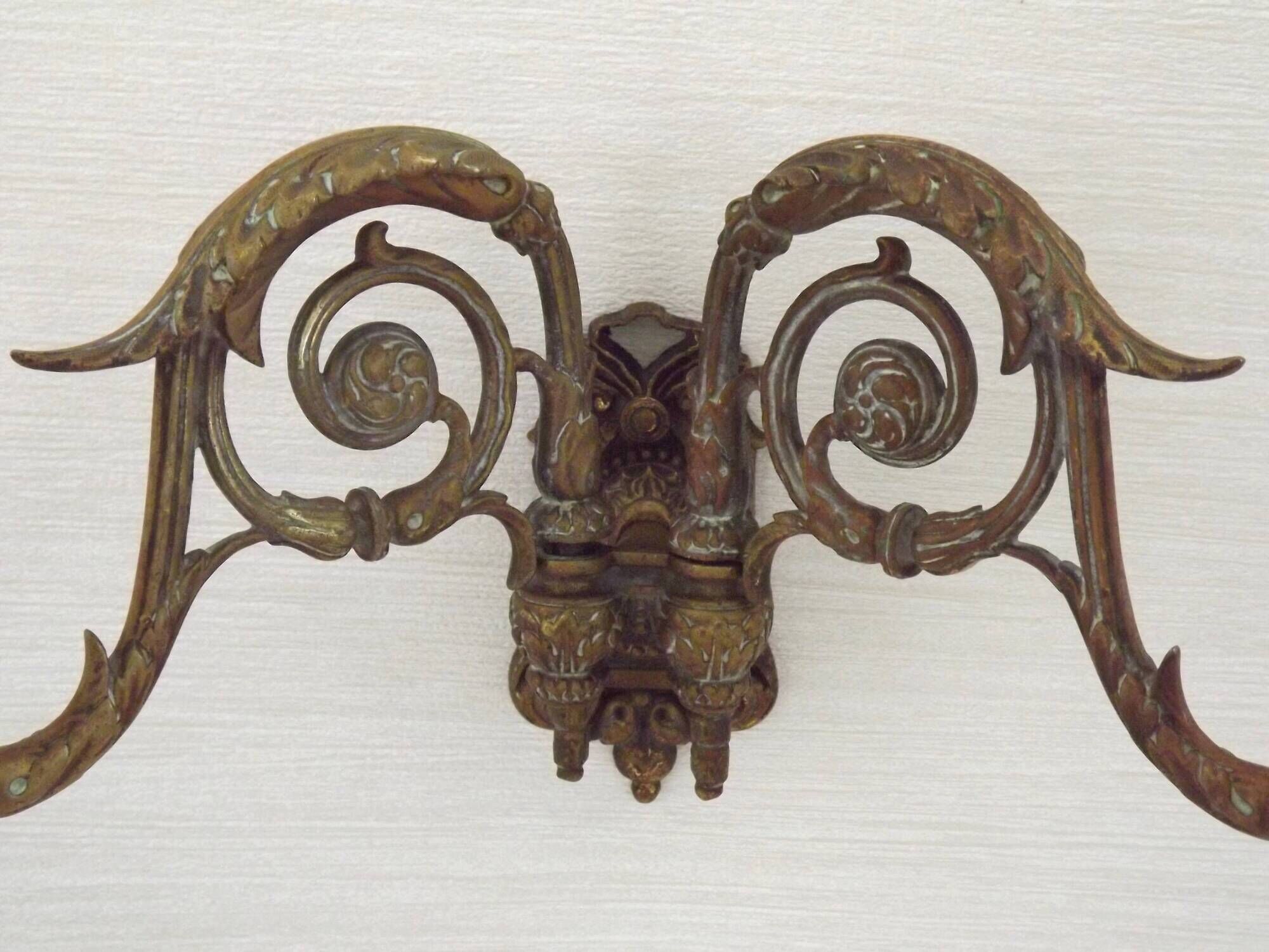 Pair of French Antique Signed GAVEAU 12 Double Piano Candle Sconces