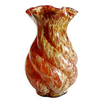 Marbled and glittered blown glass vase