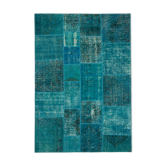 Hand-knotted oriental overdyed 169 cm x 243 cm turquoise patchwork carpet