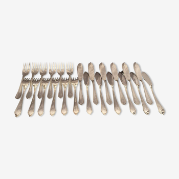 Fish set 12 knives 12 forks solid silver 925 Louis XV style