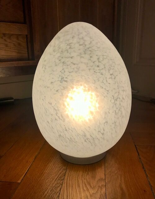 Egg lamp speckled white glass