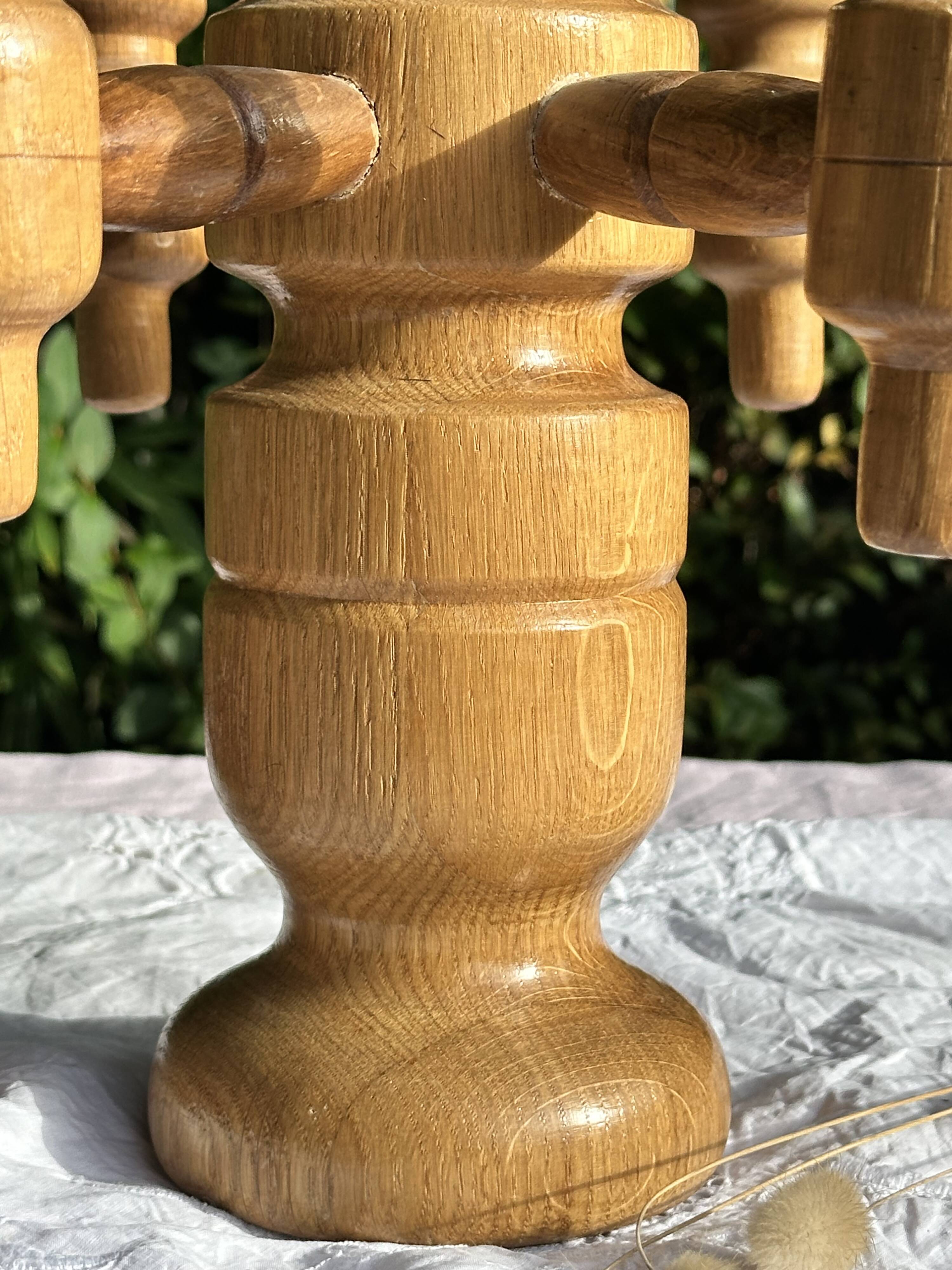 Vintage Scandinavian Candle Holder in Natural Wood, 60s Design - 7 Candles