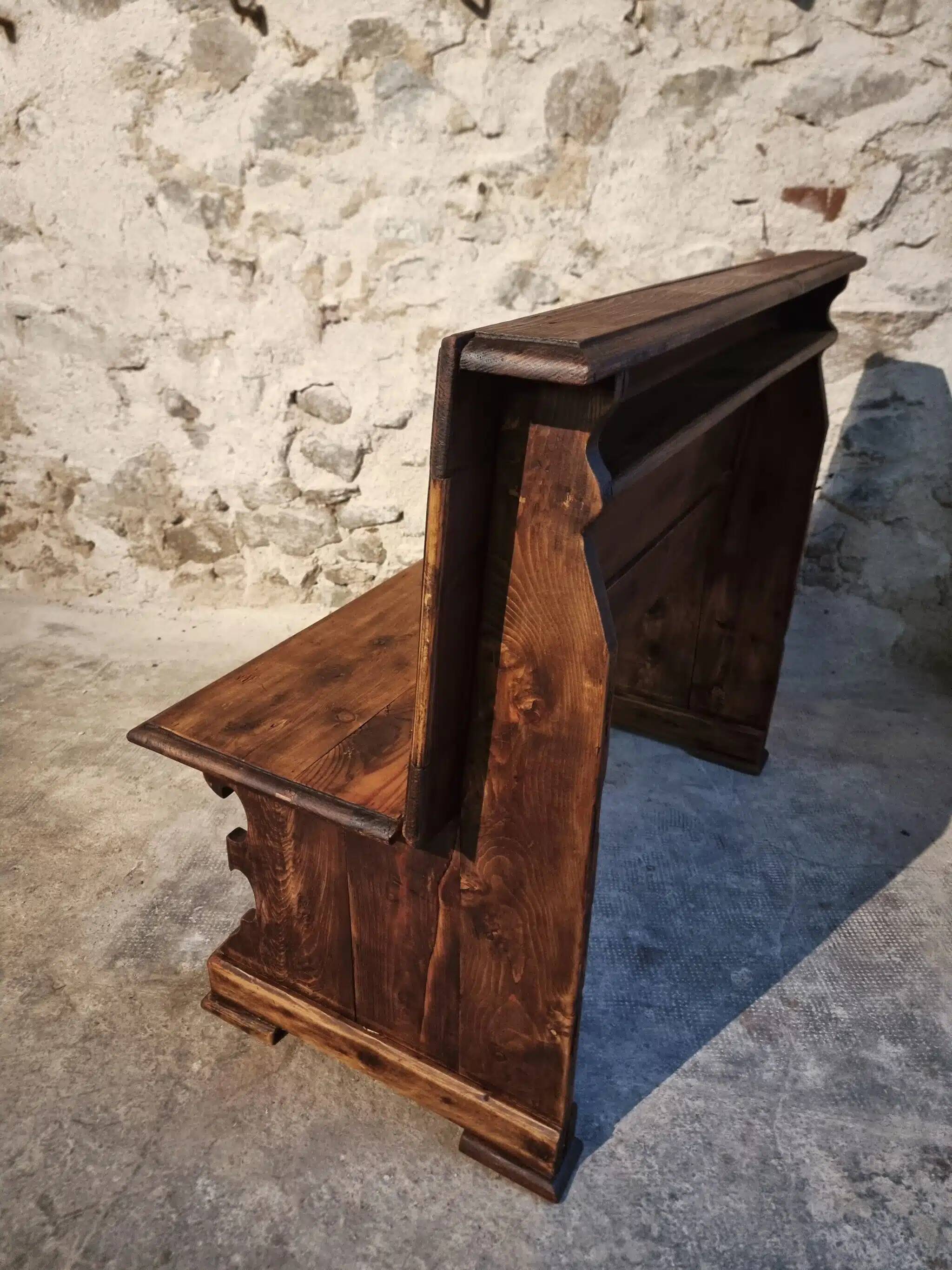 Antique French pine bench – circa 1920 – rustic church pew style