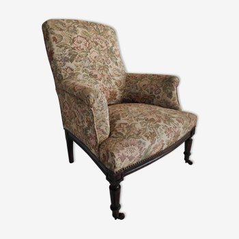 Fauteuil Napoléon III en bois et tissu à motif floral