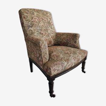 Napoleon III armchair in wood and floral patterned fabric