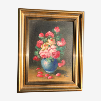 Tableau peinture à l’huile bouquet de roses  25x32