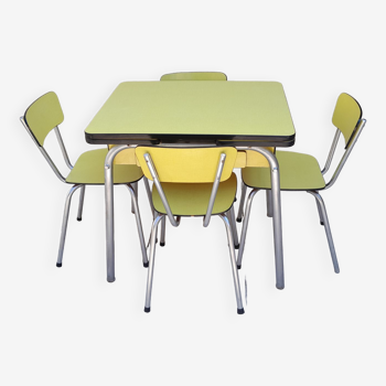 Table and 4 chairs in vintage yellow formica efji