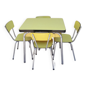 Table and 4 chairs in vintage yellow formica efji
