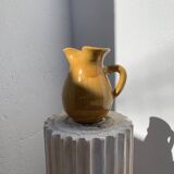Large vintage artisanal glazed earthenware pitcher with pinched spout