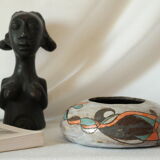 Vase boule Raku moderniste effet glaçure signé