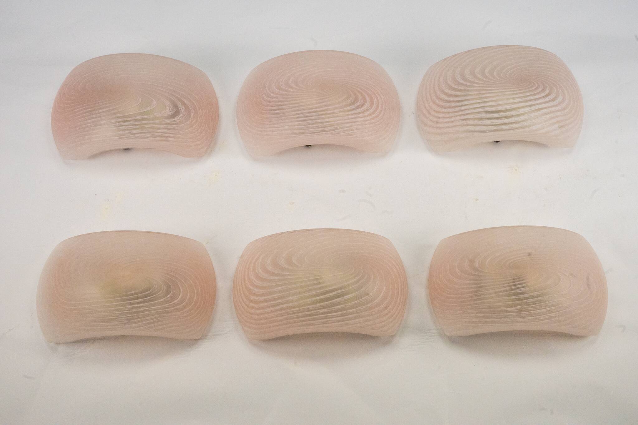 Set of six pink murano glass sconces. Italy 1970s