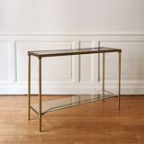 Neoclassical brass and glass console 1970