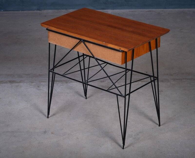 Mid-Century Modern Danish Teak Bedside Table with Metal Frame, 1960s