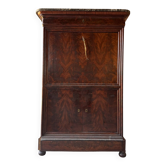 Large secretary with a drop-down front, Restoration style in flamed mahogany and marble.