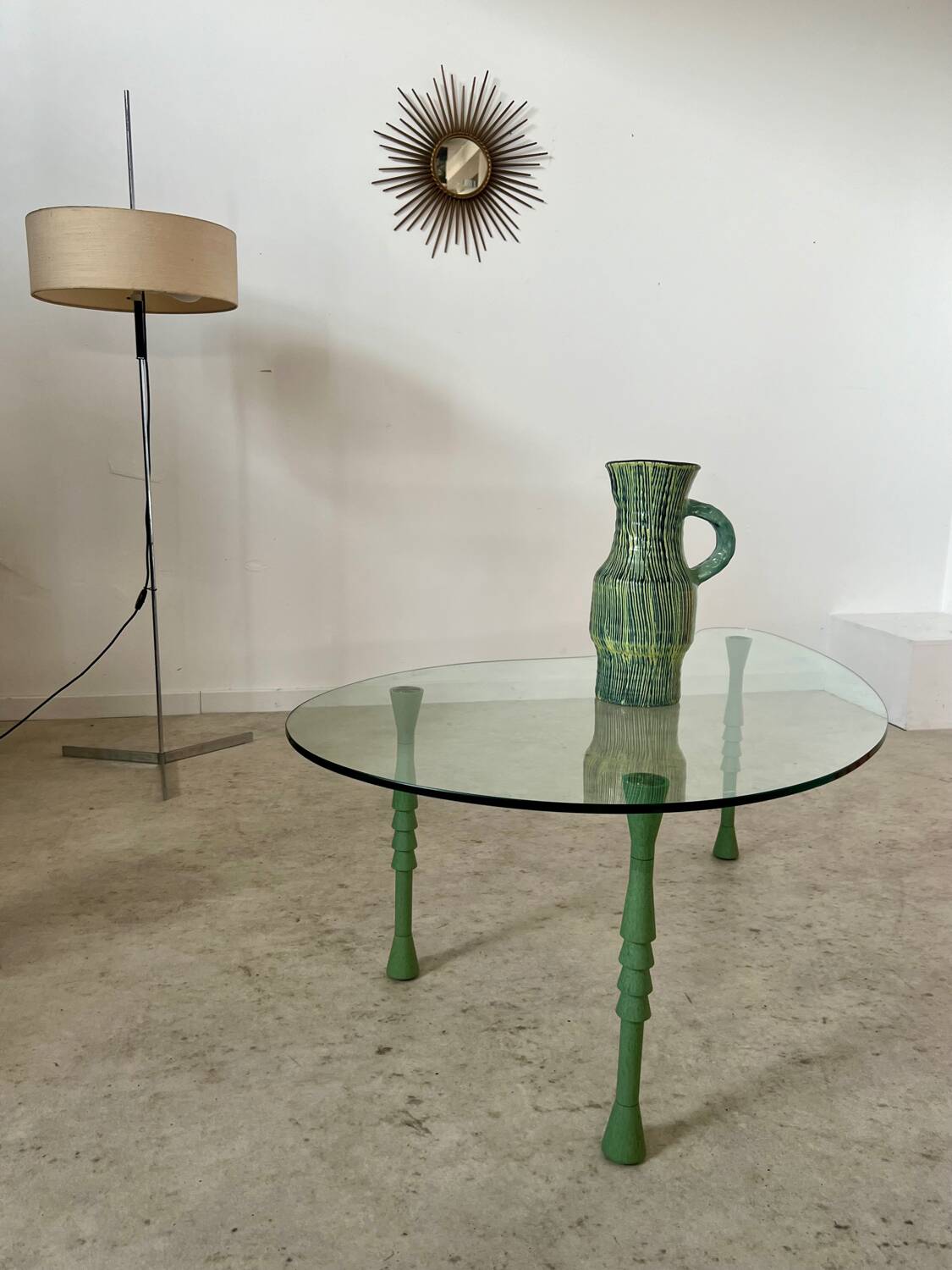 Old bean coffee table free form glass top Italian design 80s vintage