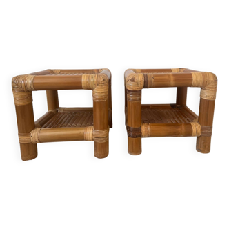 Paire de tables de chevet en bambou années 70